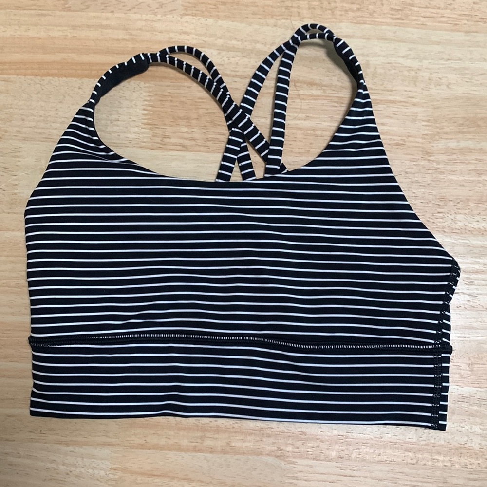 Lululemon energy long line bra size 6 mod stripe black/white